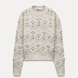 Zara Cable Knit Sweater with Pompoms